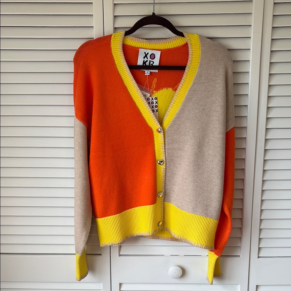 NWT Kerri Rosenthal XOKR Colorblock Heart Sun Slouchy Cardigan Medium - Picture 2 of 12
